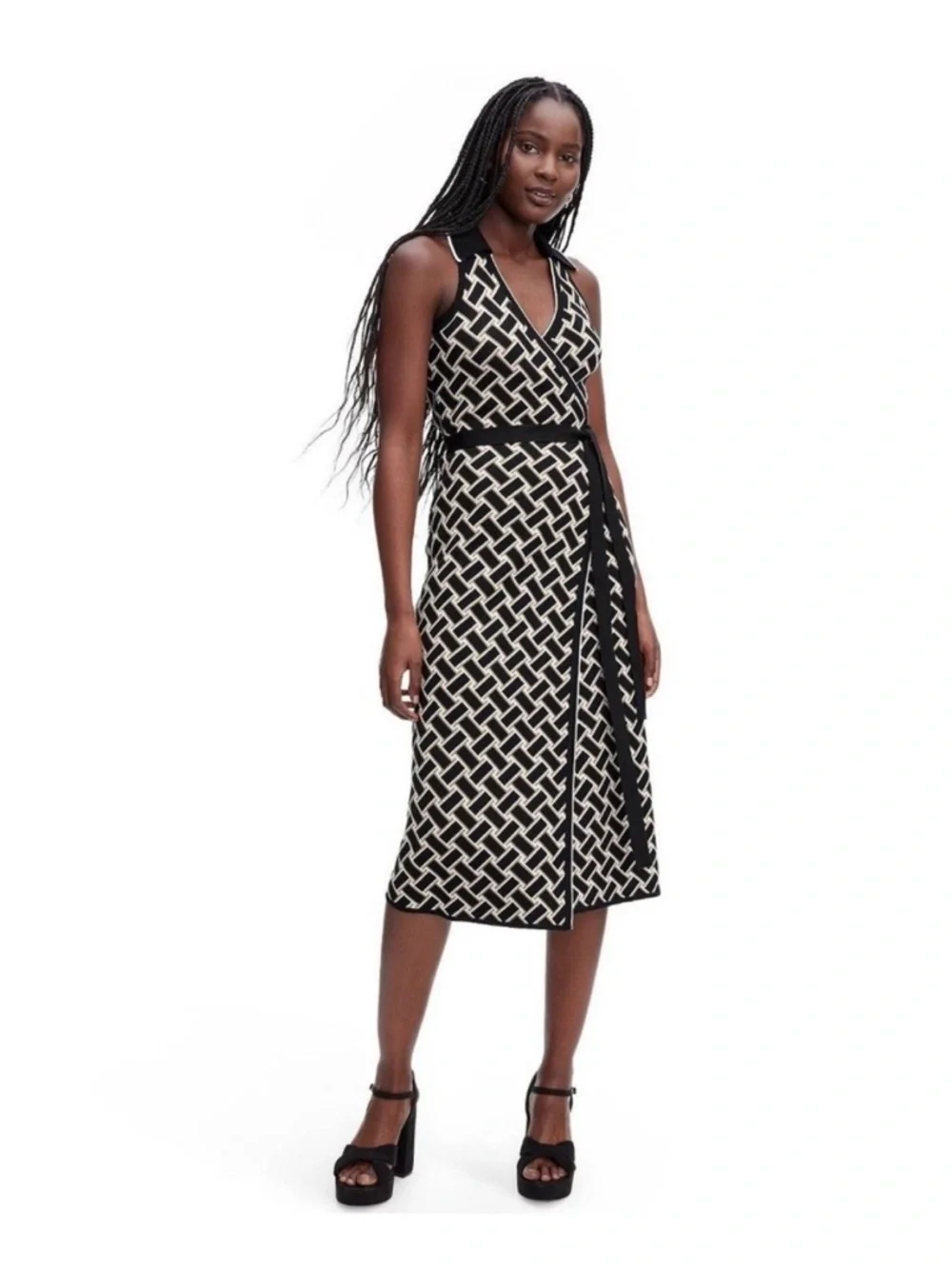 Diane Von Furstenberg x Target Geometric Knit Halter Wrap Midi Dress Size XXS - Picture 2 of 13